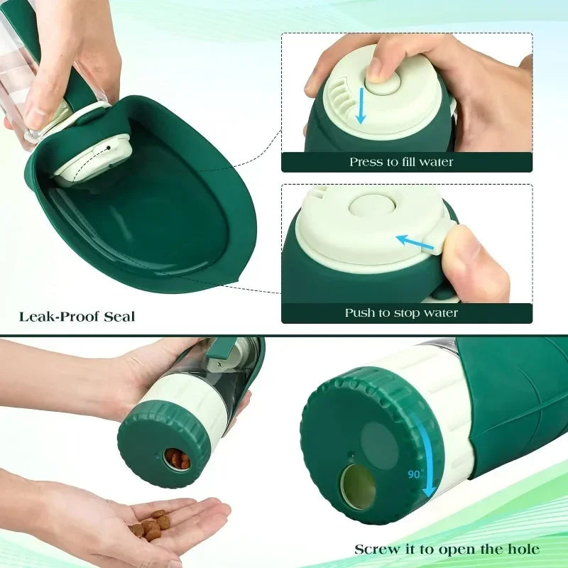 2 IN 1 Portable Water Bottle Dispenser for Dogs & Cats